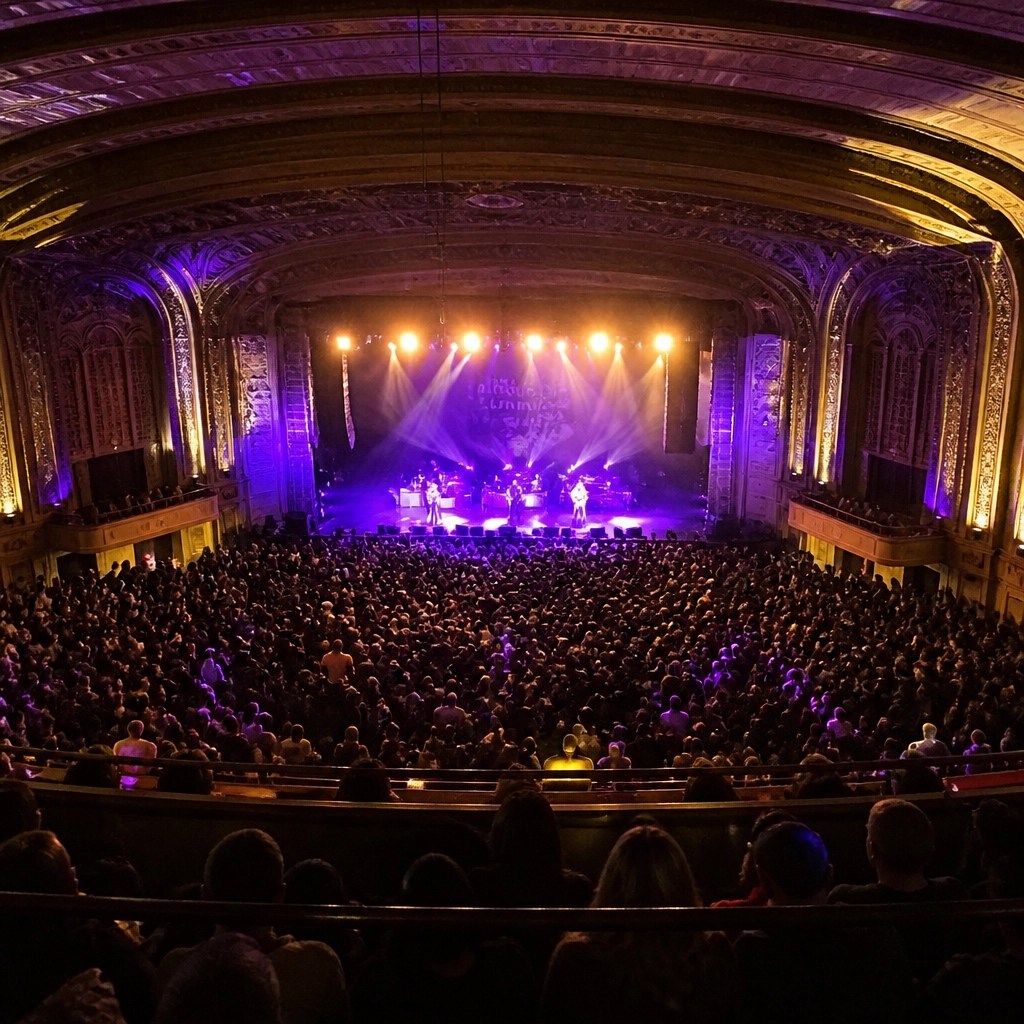 The historic and ornate interior of The Met Philadelphia during a concert