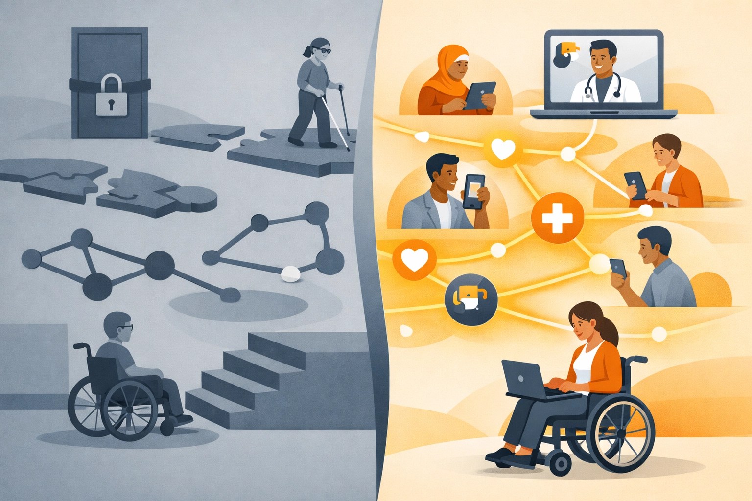 Accessible healthcare website enabling diverse patients to access care and book appointments through multiple devices