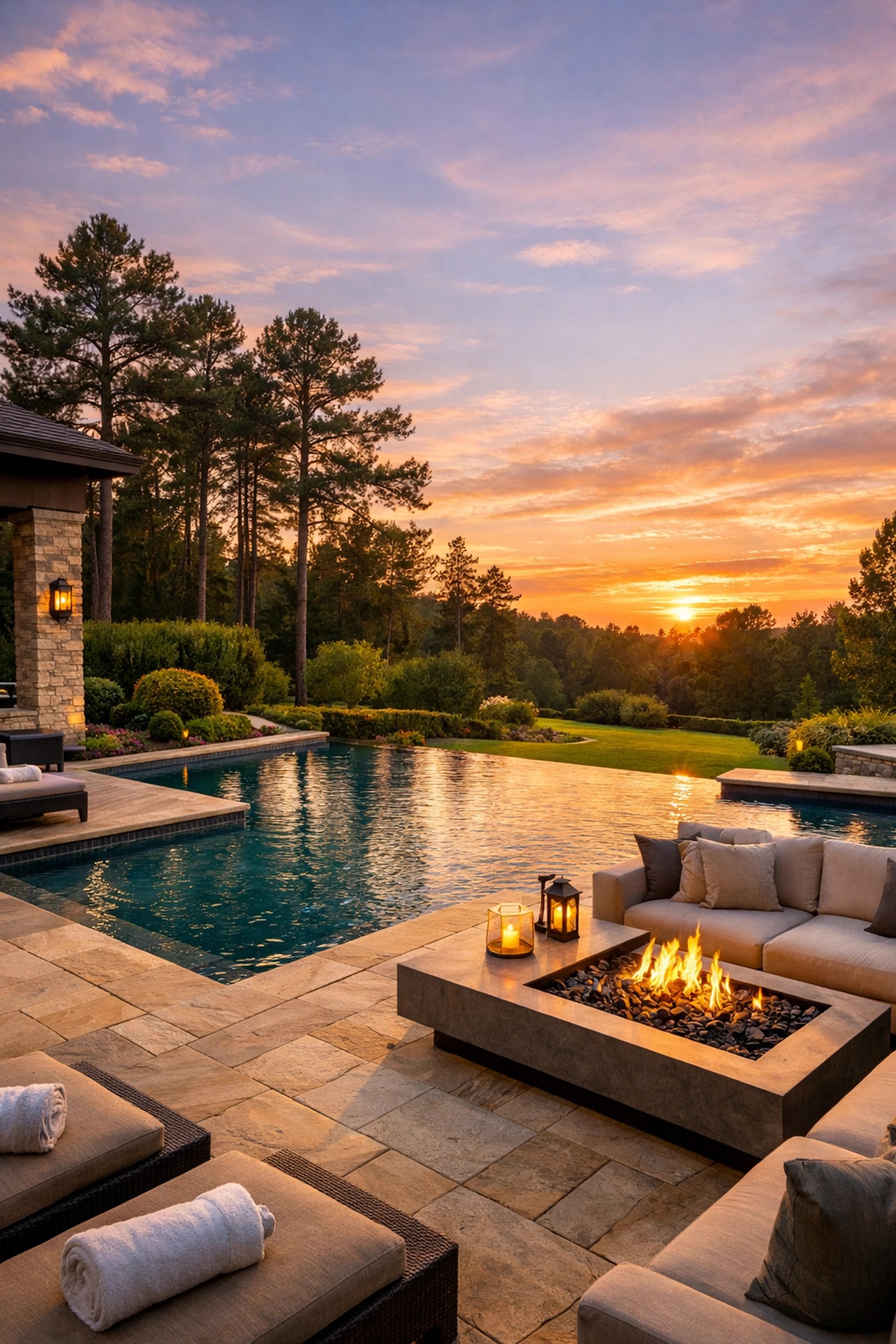 Luxury Milton Georgia backyard with an infinity pool highlighting liability risks for homeowners.