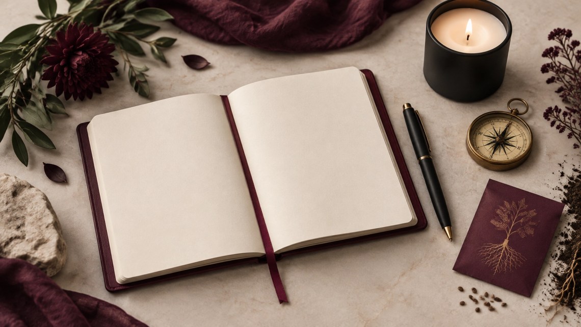 The Q4 Reset Part 1: How to Plan With God, Building a 90-Day Blueprint That Fits Your Real Life 5 Open burgundy planner, Bible, black pen, antique-gold compass, and seed packet representing prayerful discernment