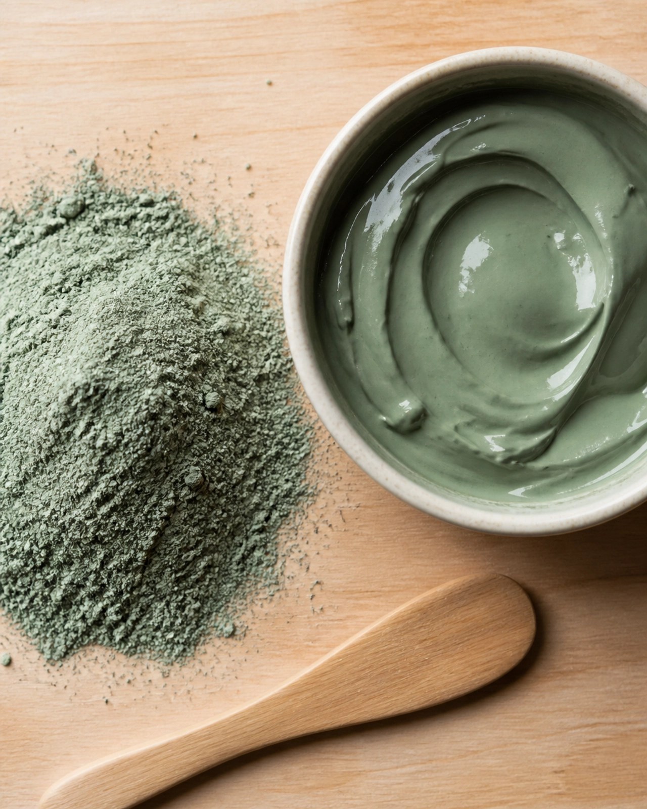 Raw green clay powder and paste