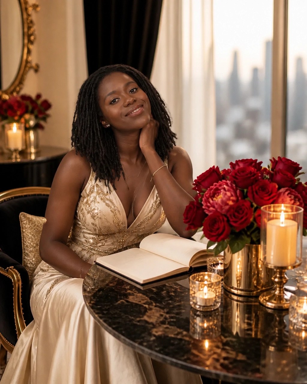 Luxury balcony ritual for feminine energy, manifesting love, and empowered dating advice for women