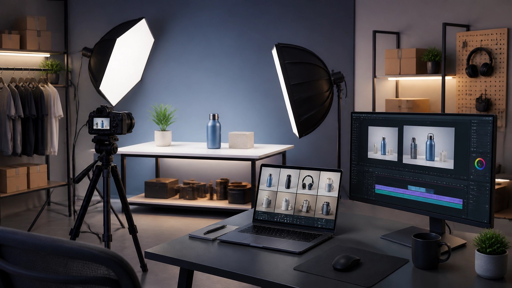 AI illustration of a product video and content creation studio for Shopify and Amazon sellers