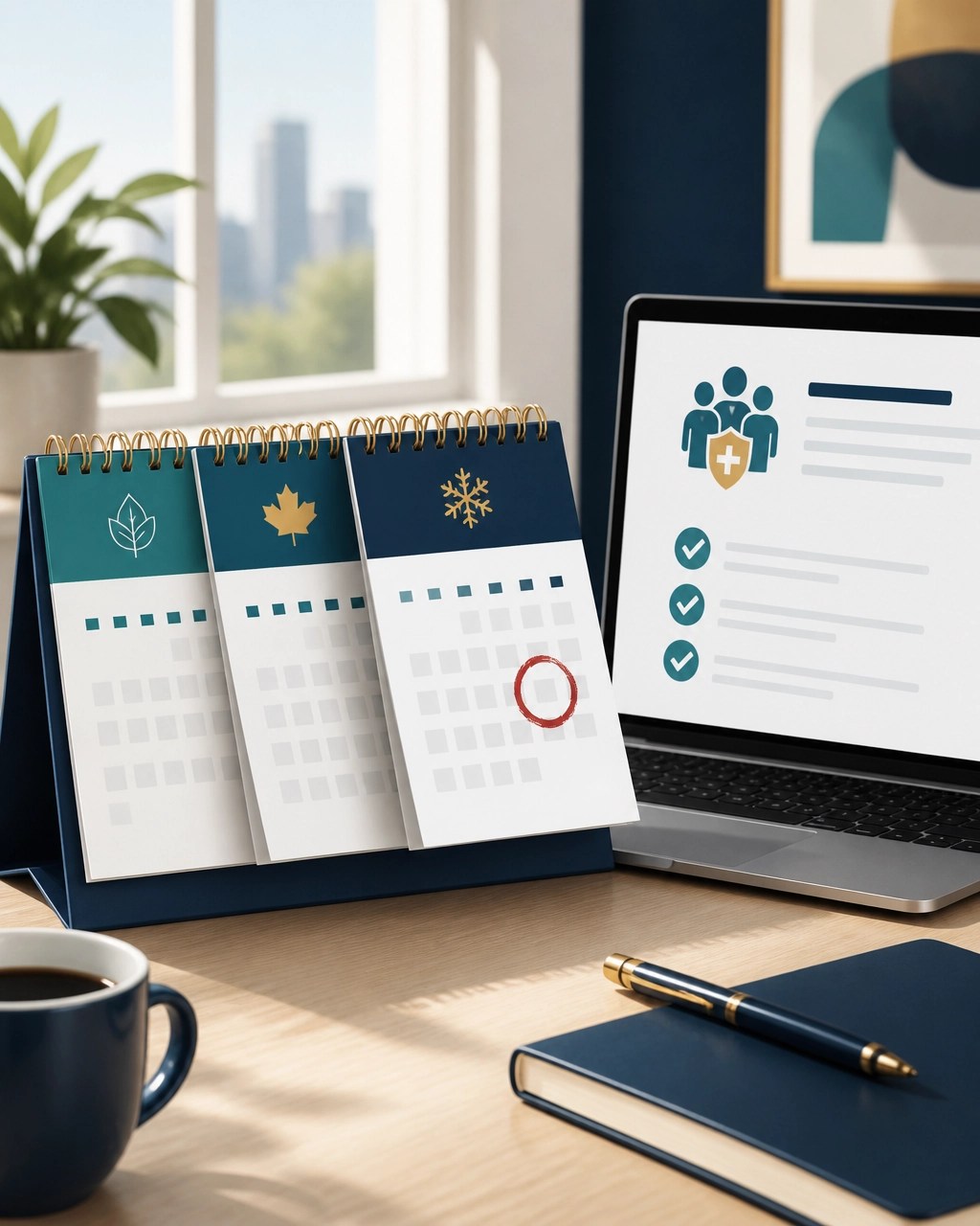 New York small business health insurance enrollment calendar with December 15 highlighted