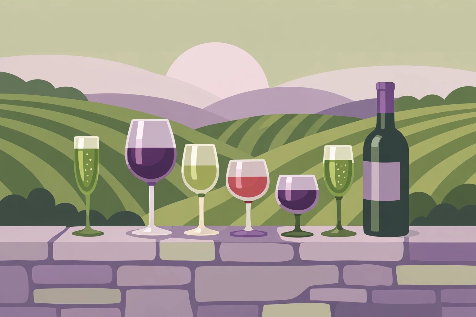 Wine glasses and bottle at sunset celebrating the Women in Wine Trail in Loudoun County.