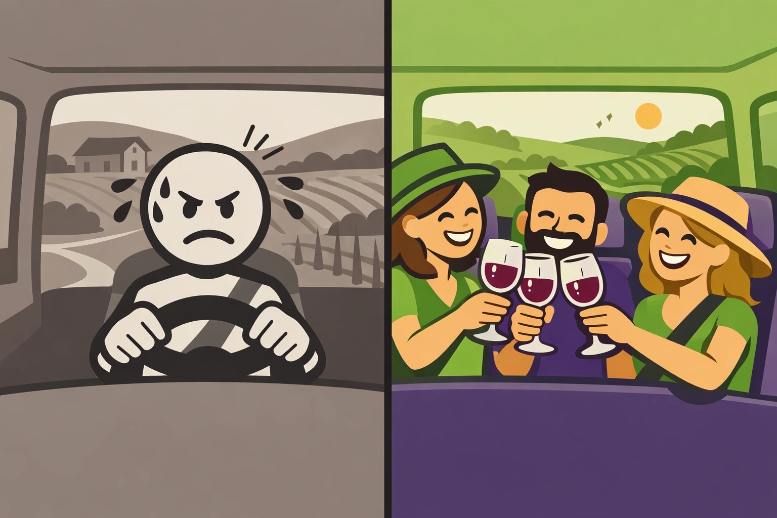 Comparison of stressed self-driver versus relaxed wine tour passengers in Virginia