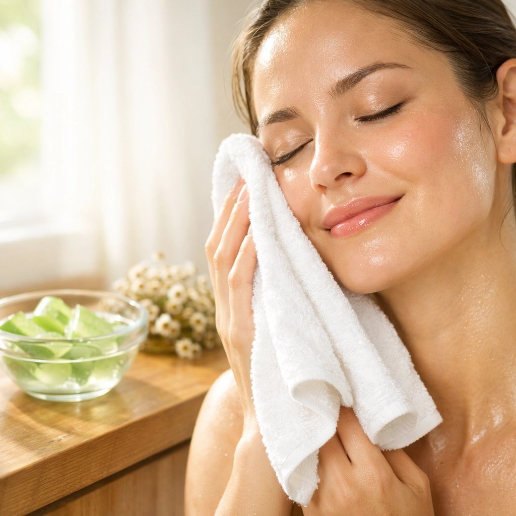 Soothing skin with natural healing ingredients like aloe vera to reduce redness after a clay mask.