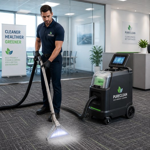 A professional technician using advanced, eco-friendly steam cleaning equipment.