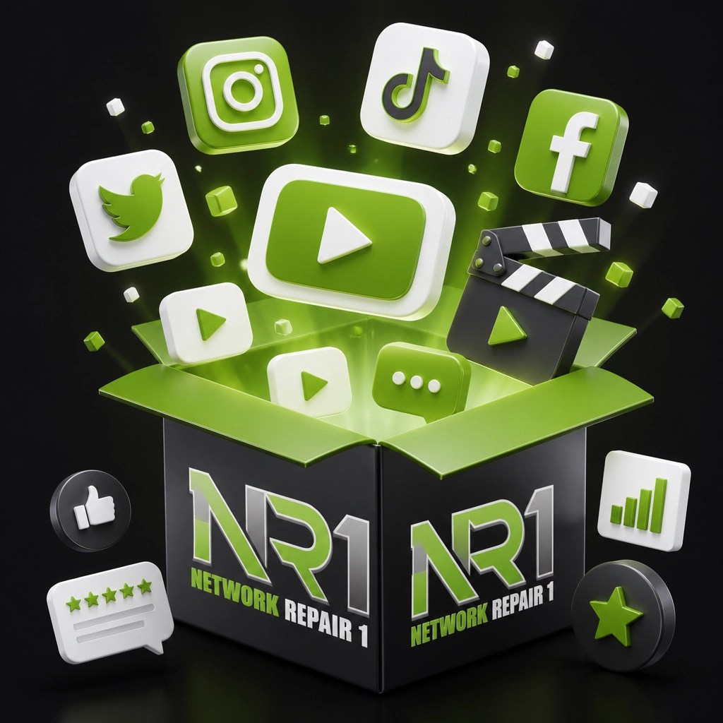 A 3D digital illustration of social media icons and video play buttons emerging from a stylized digital box, representing content creation and product reviews.