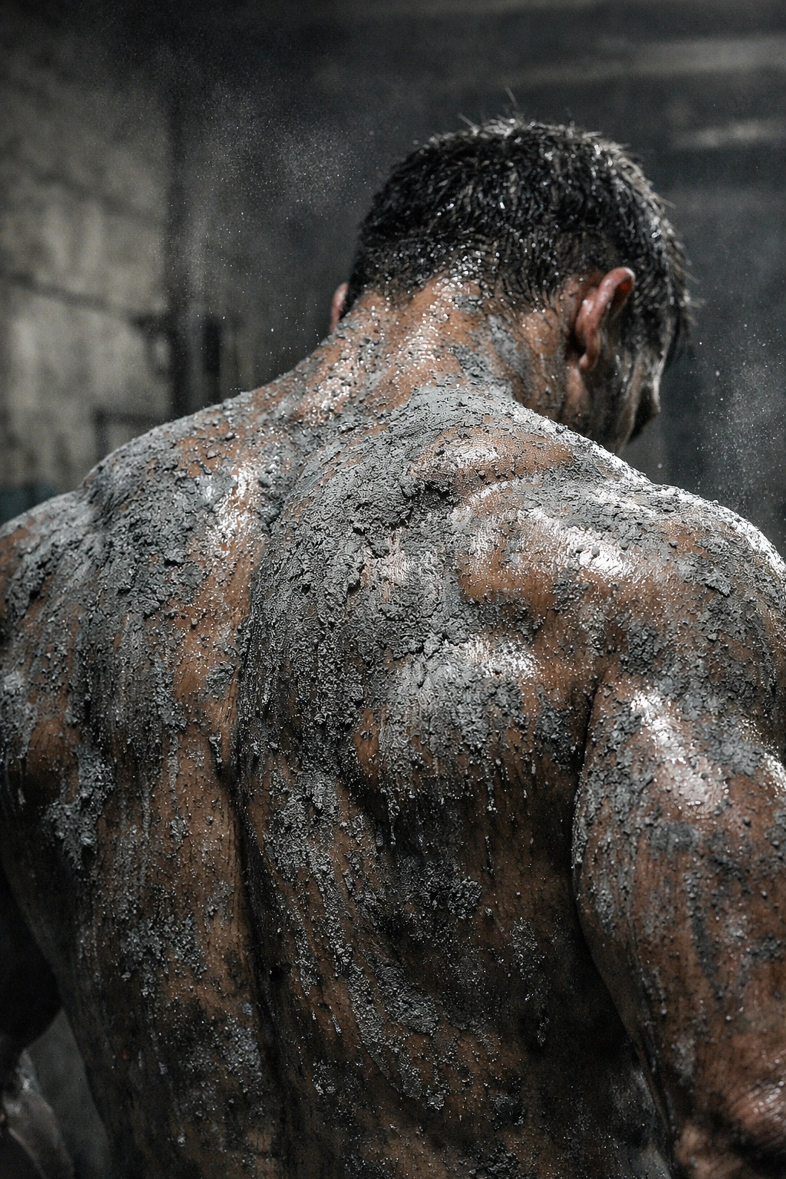 Professional athlete using medicinal clay performance wash for muscle recovery after training.