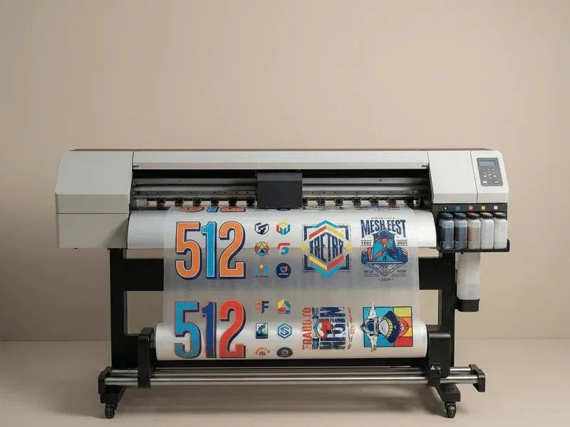 DTF printing equipment producing a sheet of apparel transfer designs