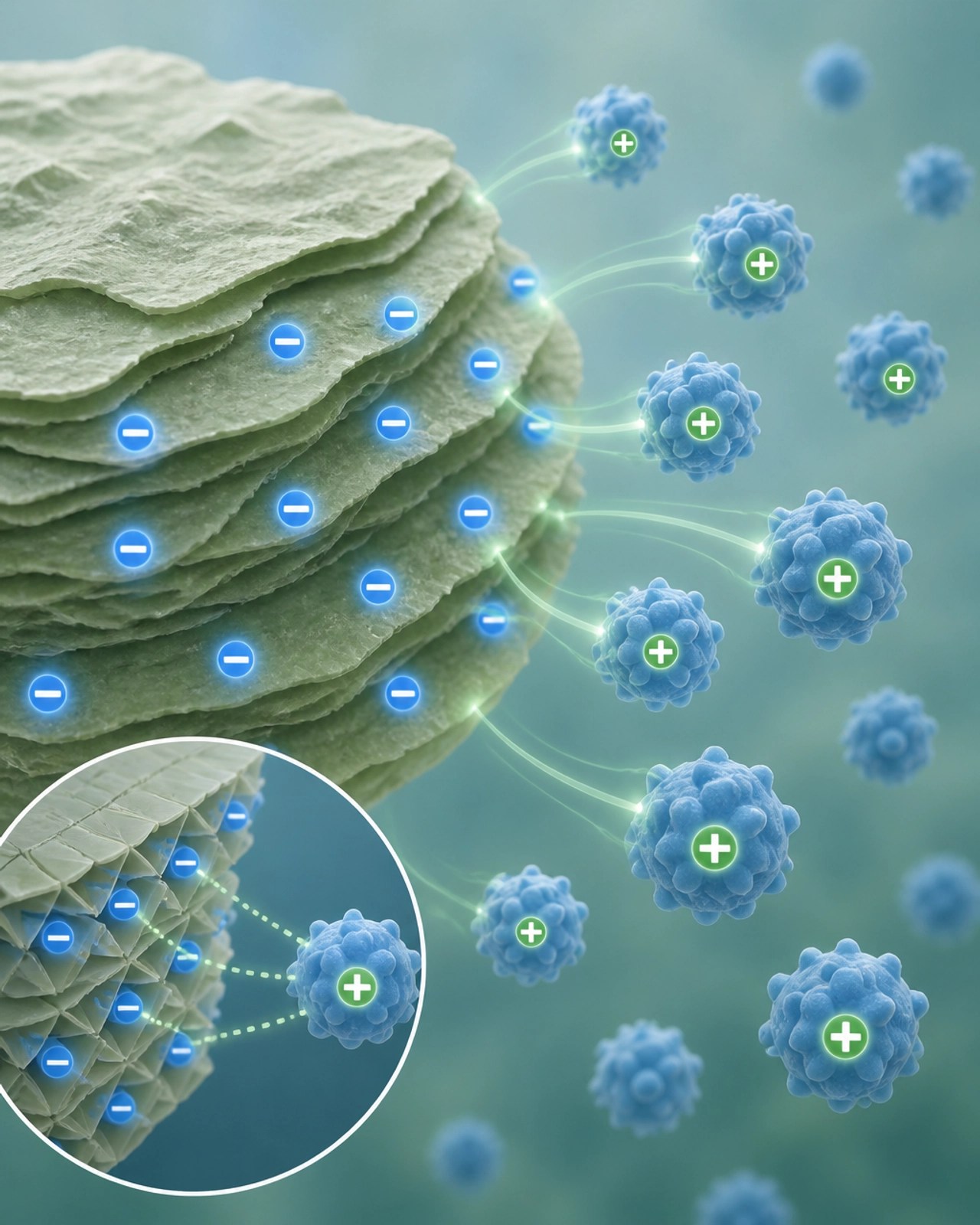 Clay particles acting as a magnet for toxins
