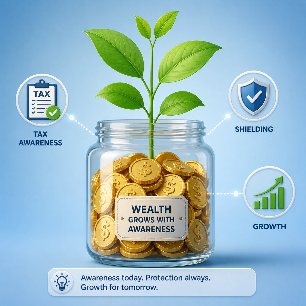 Conceptual glass jar with gold coins and a growing plant representing wealth protection