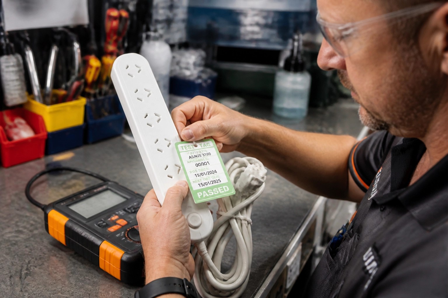 Technician inspecting electrical equipment and power boards