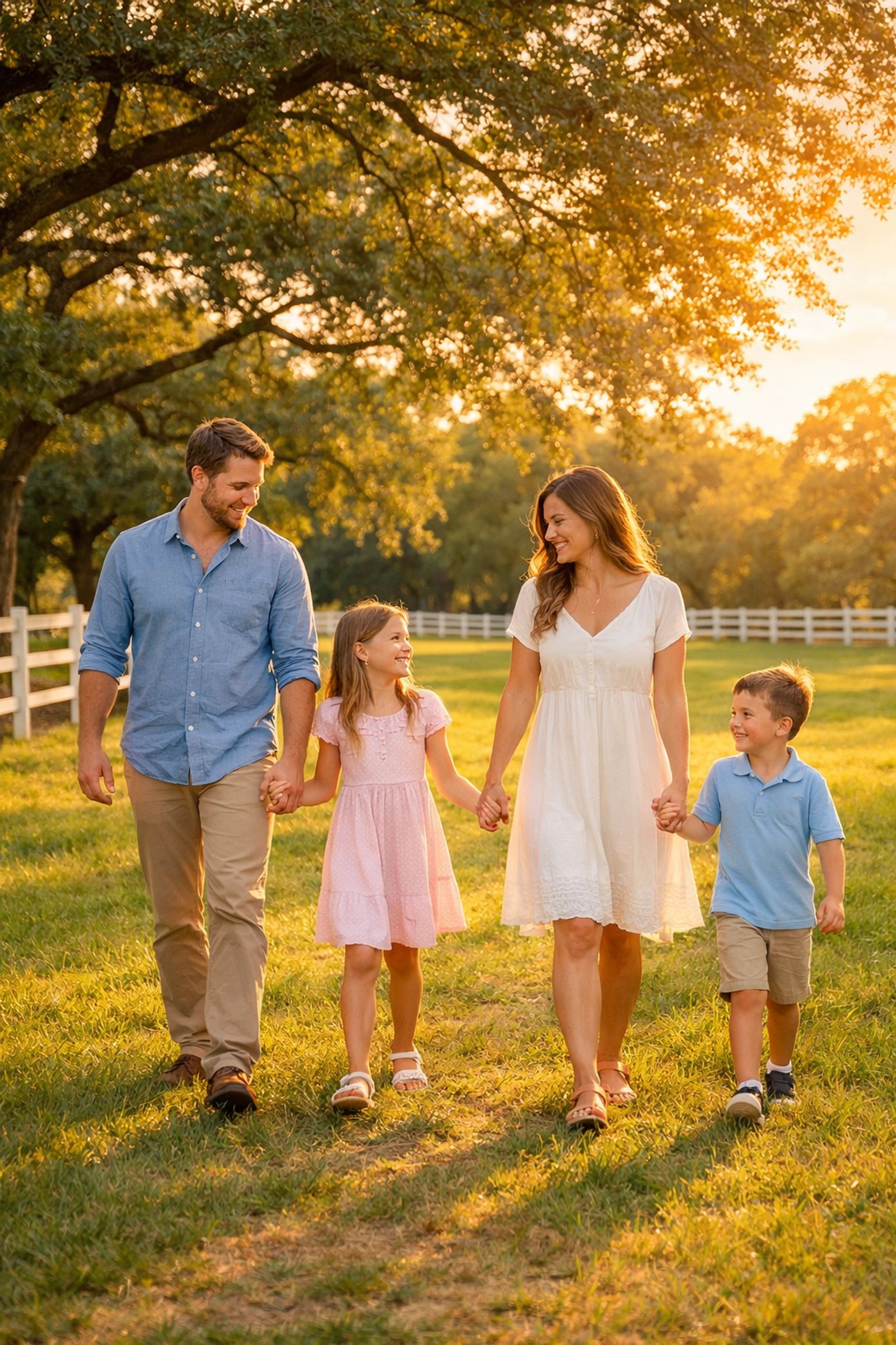 Happy family walking in a Milton park, symbolizing long-term life insurance protection.