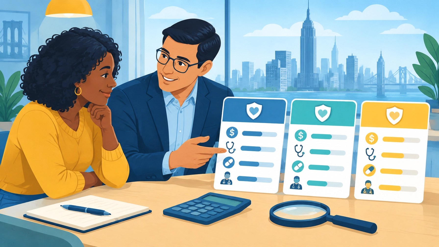 New York resident comparing Qualified Health Plan options with an insurance advisor