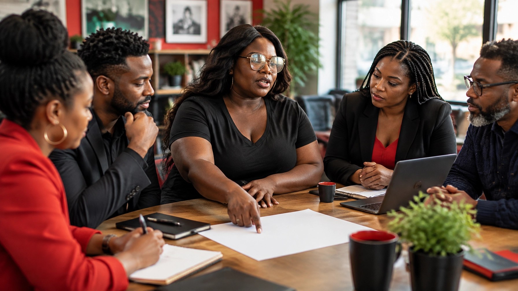 Entrepreneurs and community advisors reviewing a funding strategy