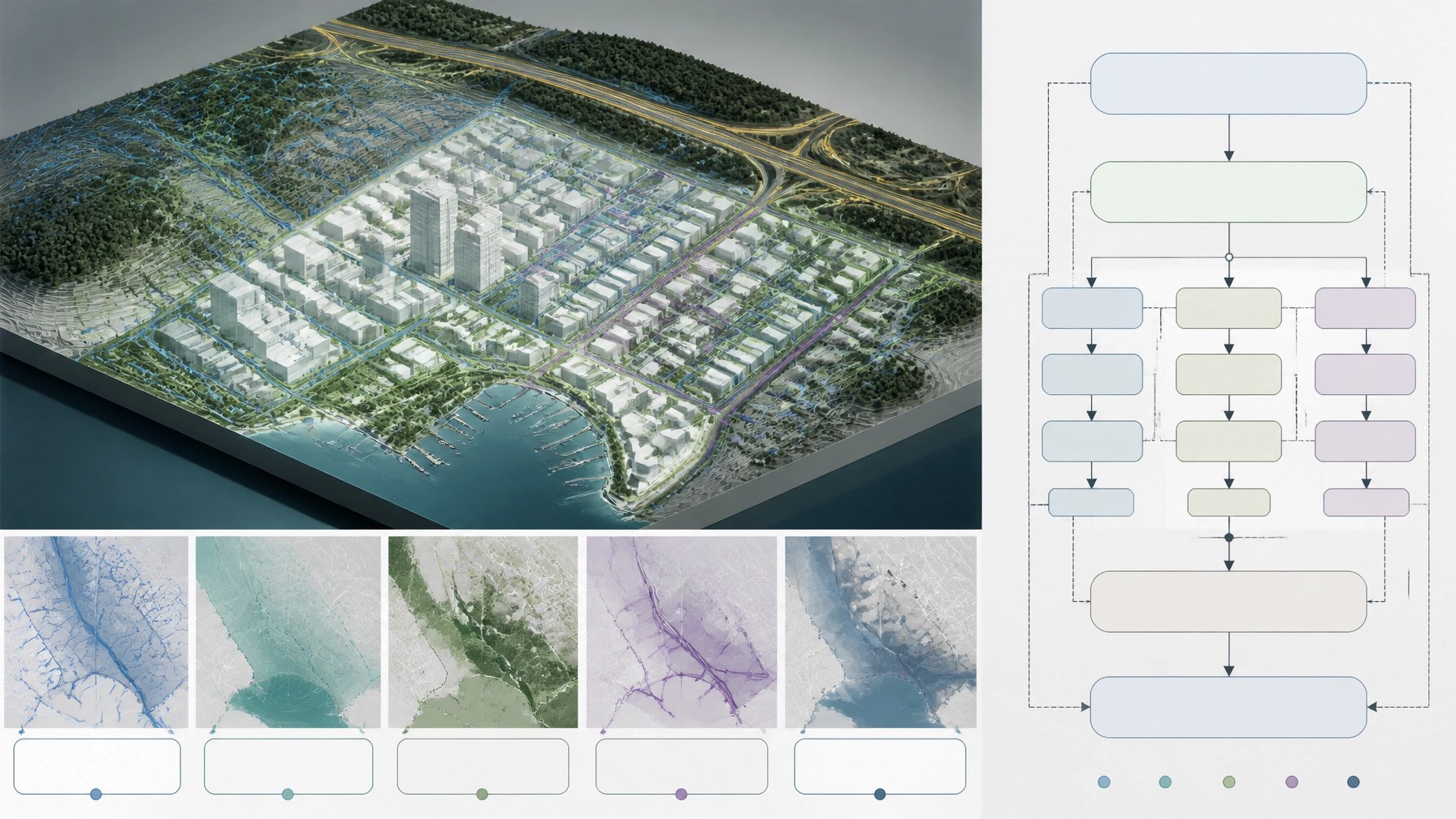 3D GIS model of a New York redevelopment site showing drainage, groundwater, climate, and environmental review layers