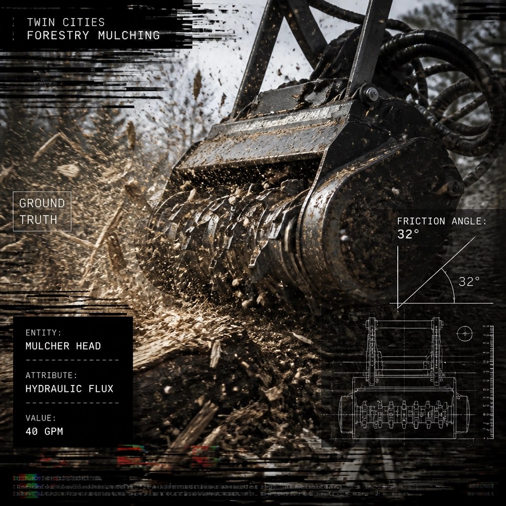 Glitch Edit raw action shot of a mulcher head with wood chip explosion