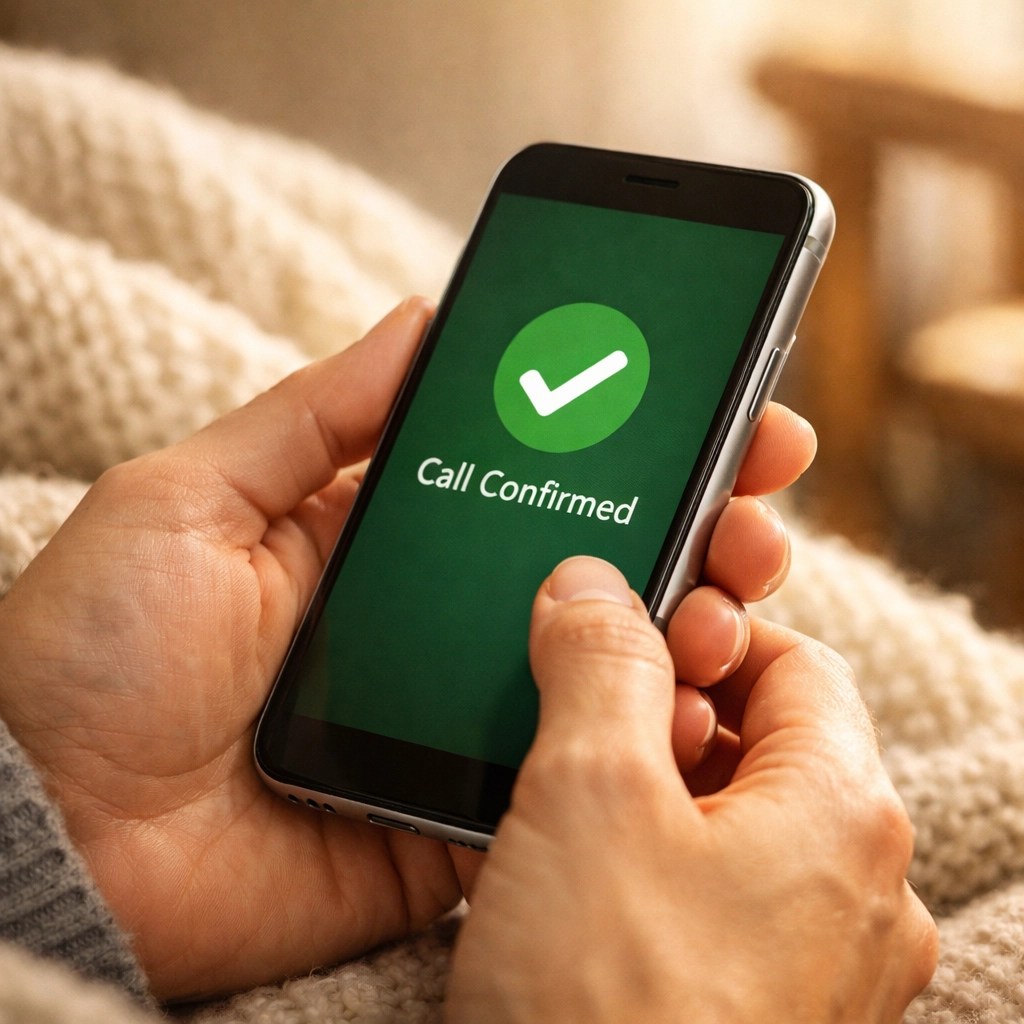 A patient using a mobile phone to confirm their scheduled hourly medical transportation.