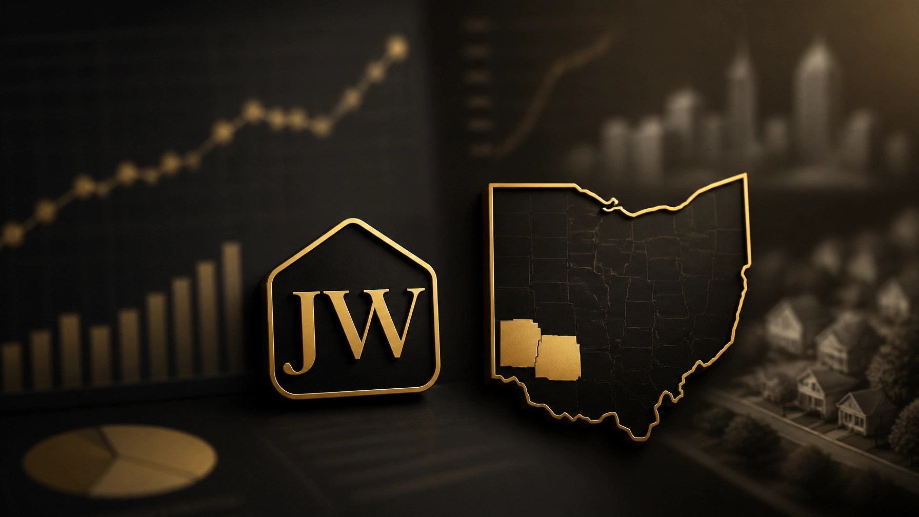 A clean, modern infographic-style background showing real estate growth charts