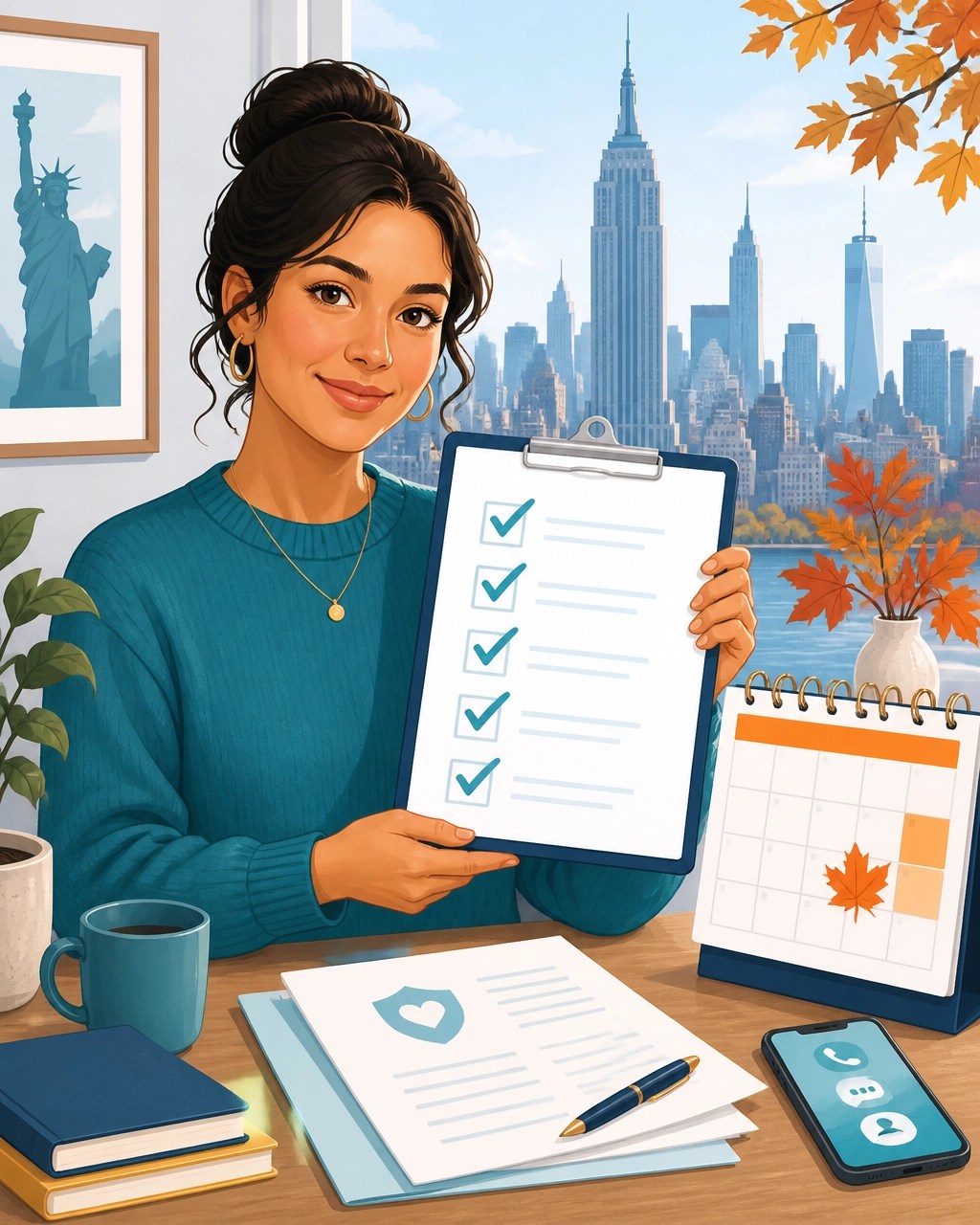 New York resident using an enrollment checklist while preparing for marketplace coverage