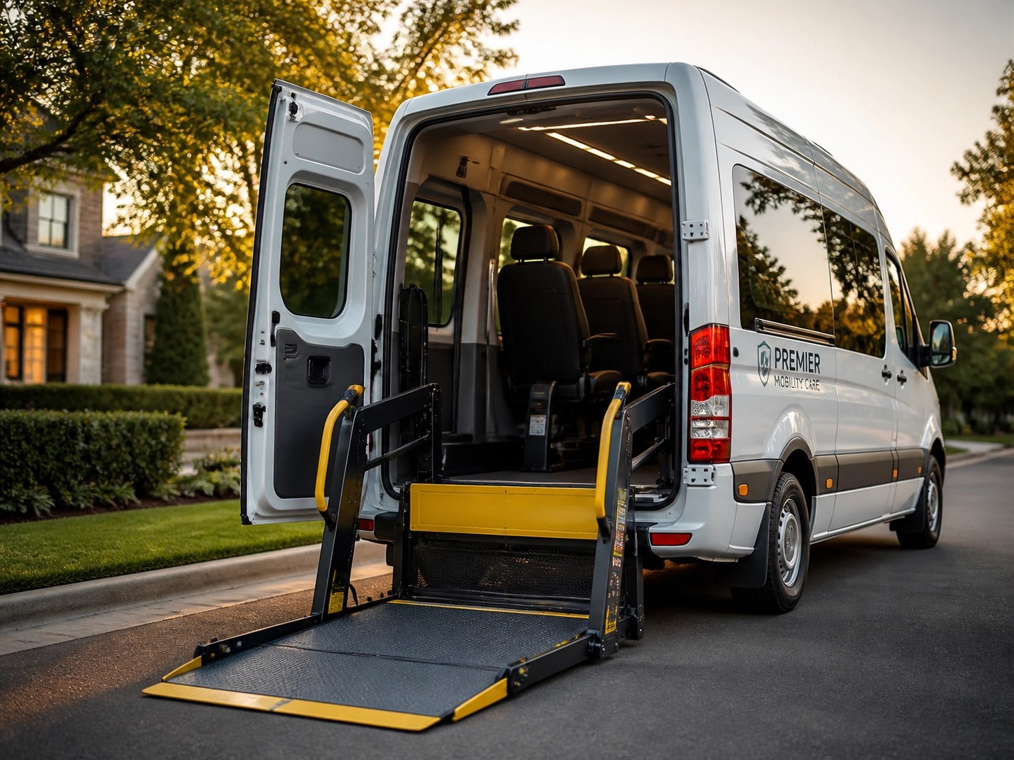 Reliable medical transport vehicle featuring a wheelchair lift for safe and accessible patient transportation.