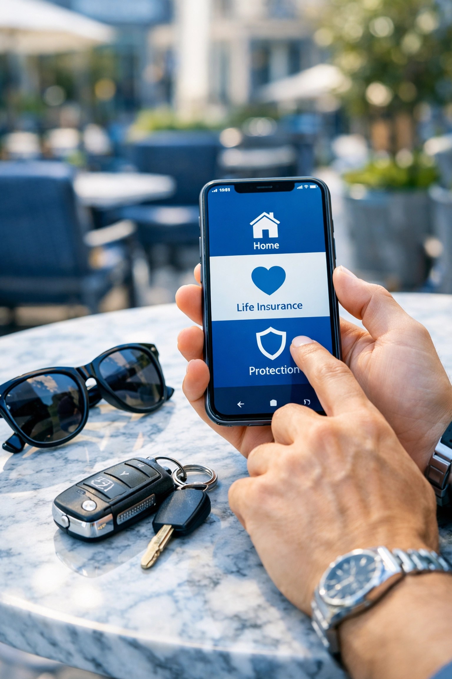 Managing life insurance coverage on a mobile device in Milton, North Georgia.