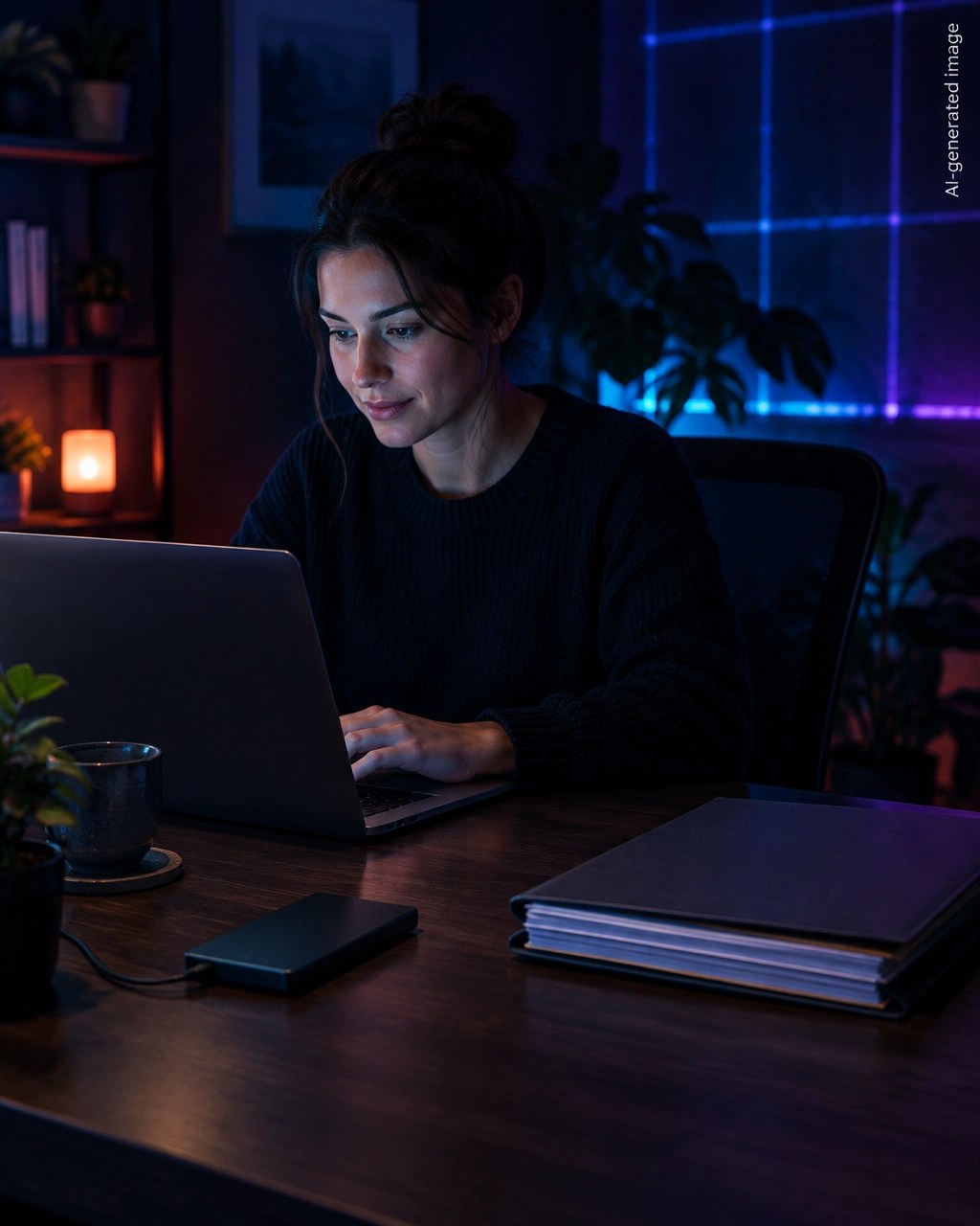 A small business owner organizing backup files away from a public website