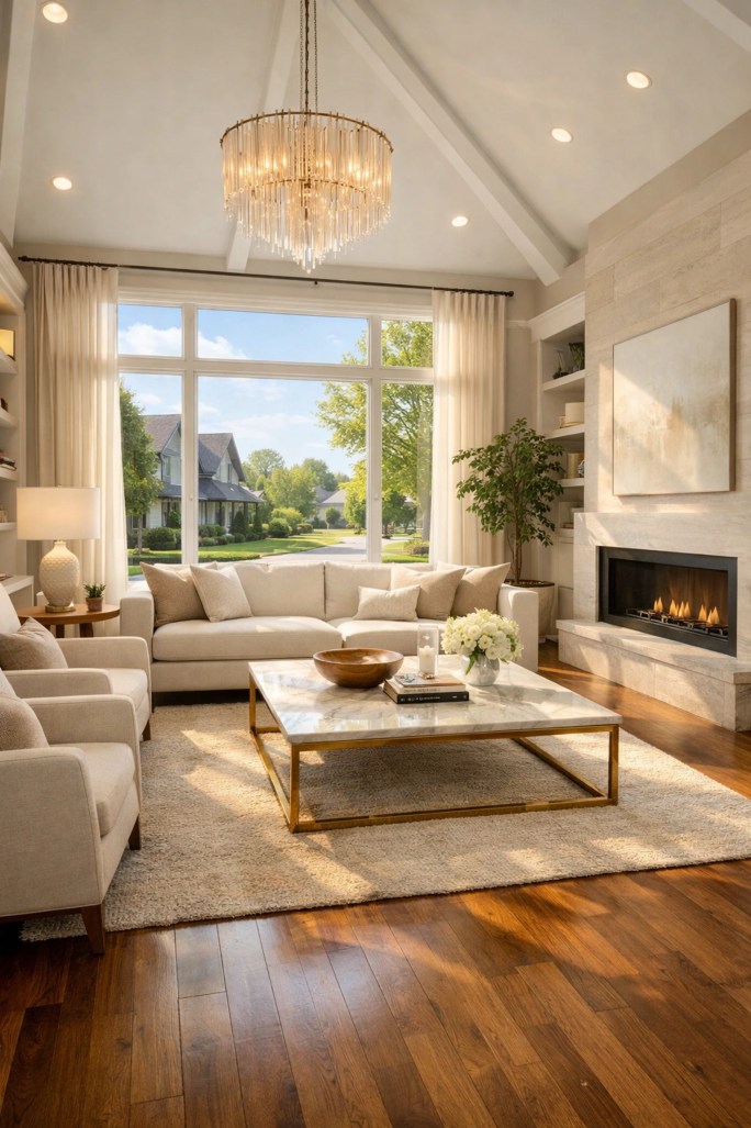 Sunlight-filled modern living room illustrating superior Maryland property management standards.