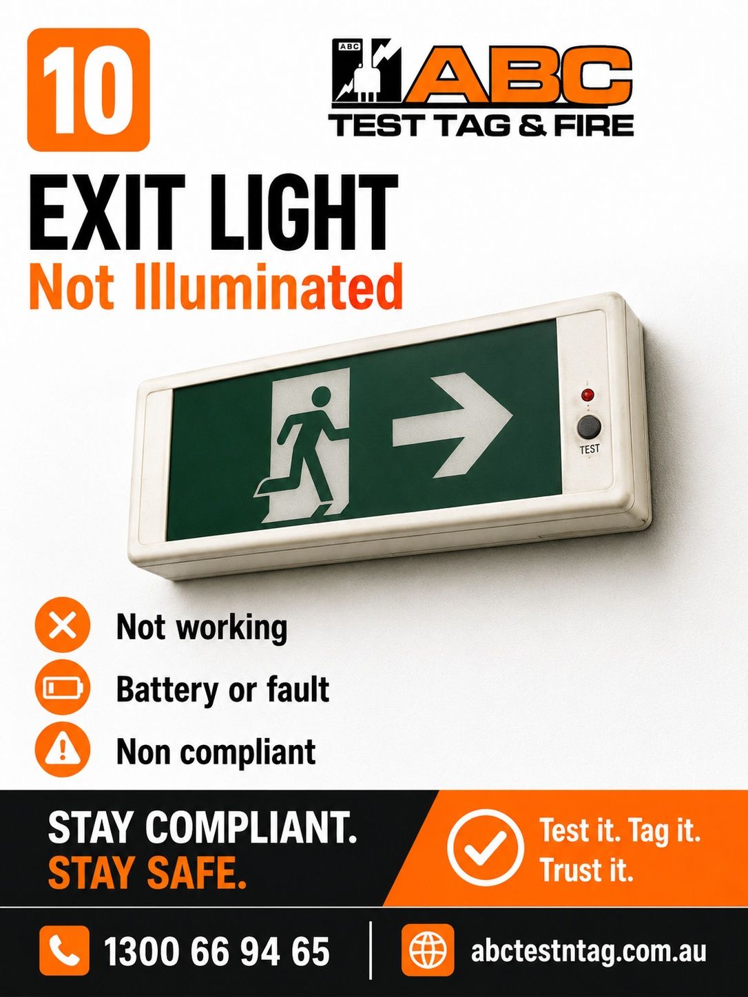 Non-illuminated exit light requiring emergency lighting maintenance