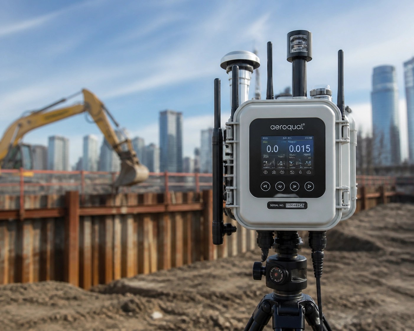 Real-time air monitoring station at a Long Island City construction site to maintain environmental compliance.