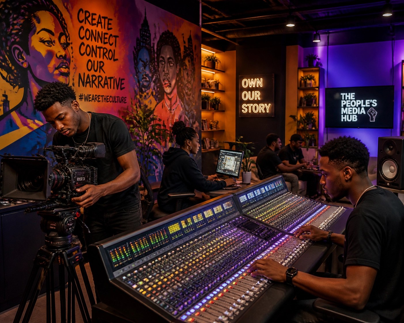 Black creators working in an independent media hub to promote cultural ownership and equity.