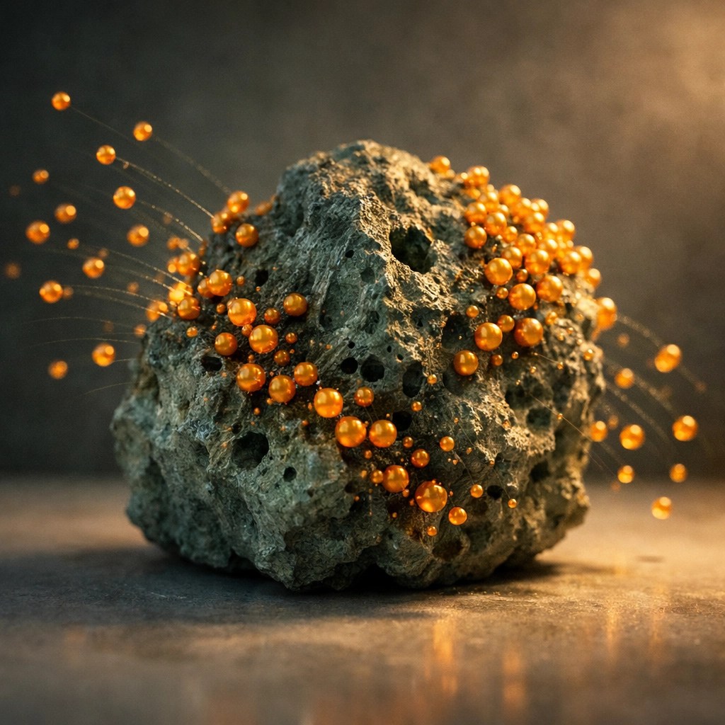Illustration of the adsorption process where food grade clay magnetically attracts and binds to toxins.