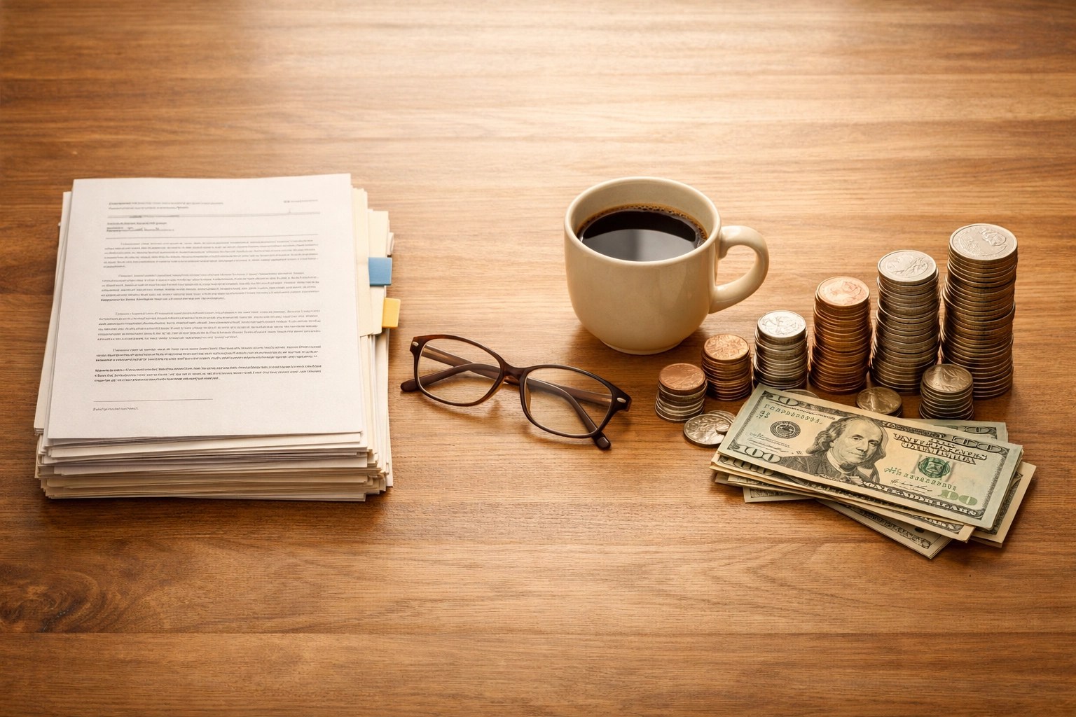 Balanced retirement strategy showing guaranteed income documents and growth investments side by side