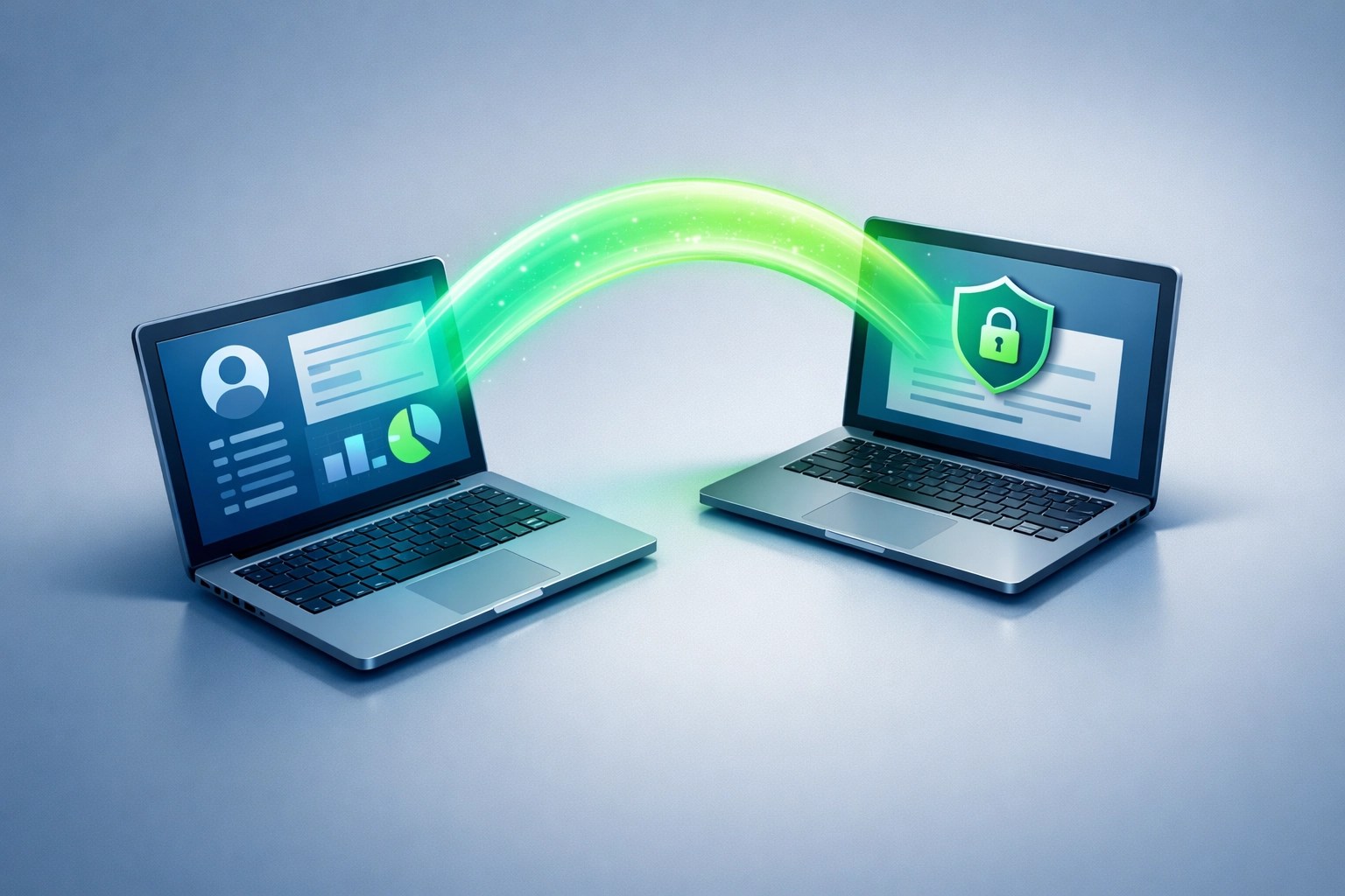 Secure remote IT support connection between two laptops using Microsoft Quick Assist.