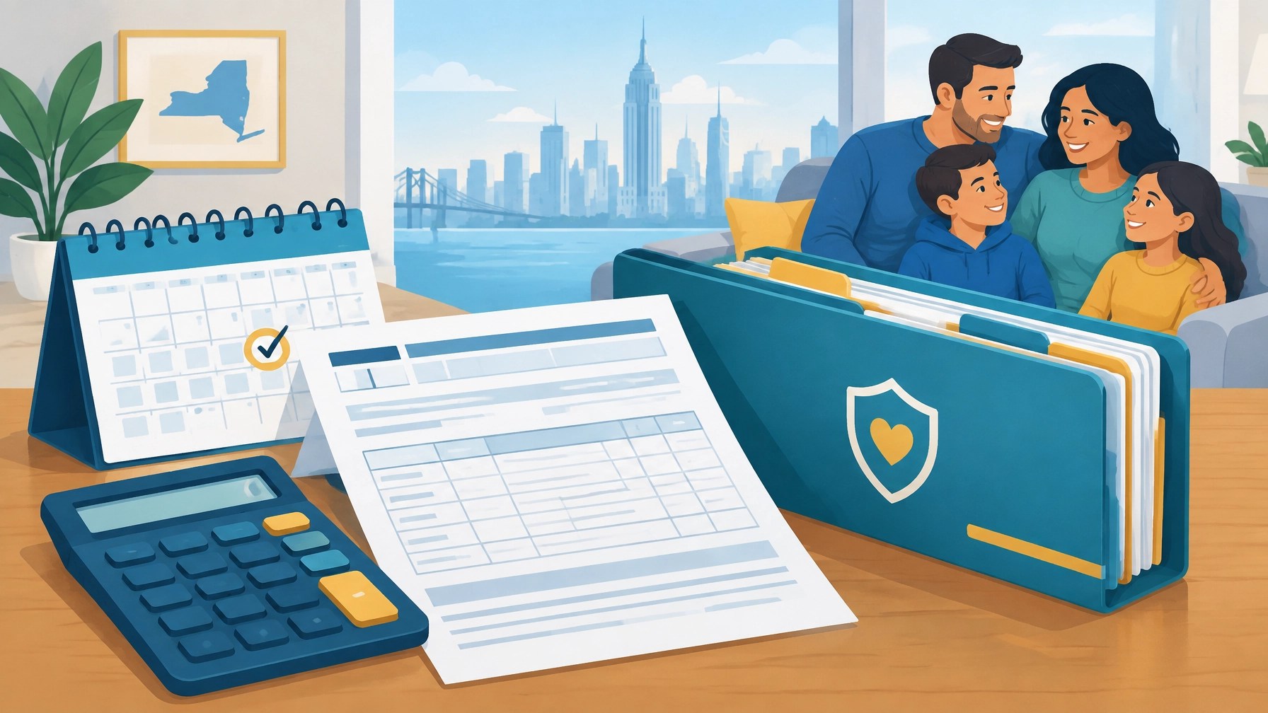 Calendar, calculator, and Marketplace tax forms representing premium tax credit reconciliation
