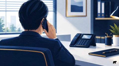 A person seen from behind making a phone call in a quiet office