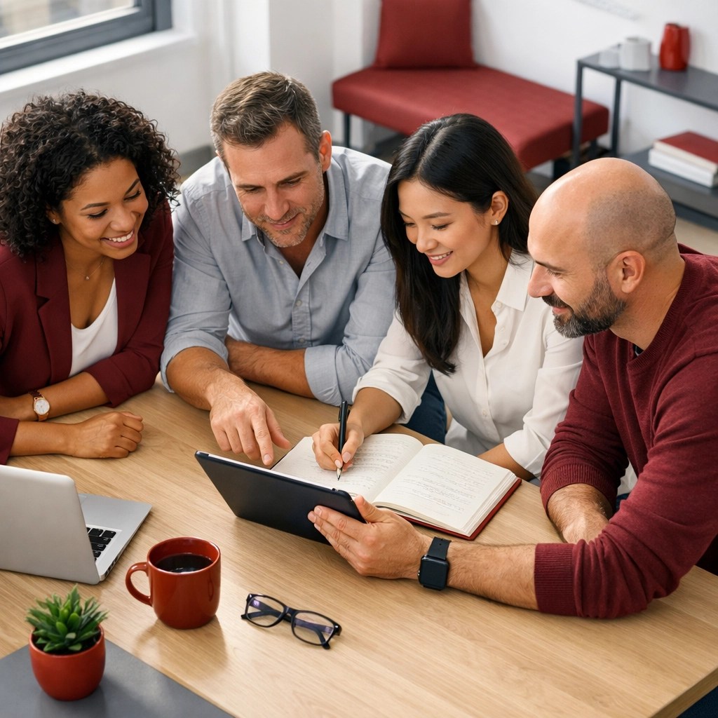 A diverse team collaborating in a sunlit office to bridge the gap between strategy and daily execution.