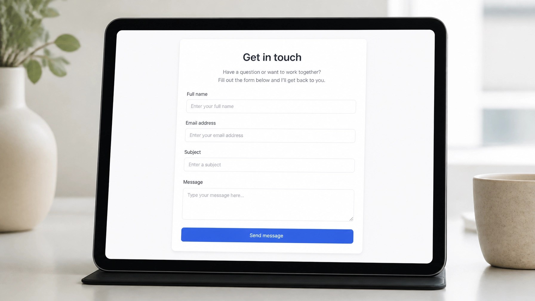 Website contact form on a tablet