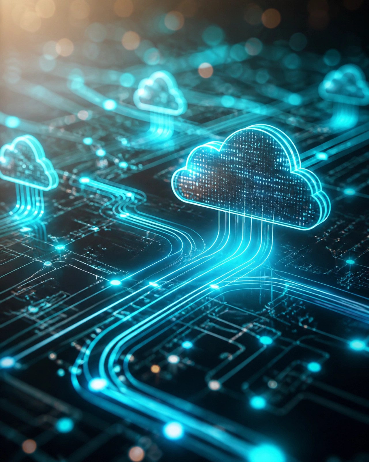 Abstract data flows and digital infrastructure integration representing seamless AI staffing connectivity