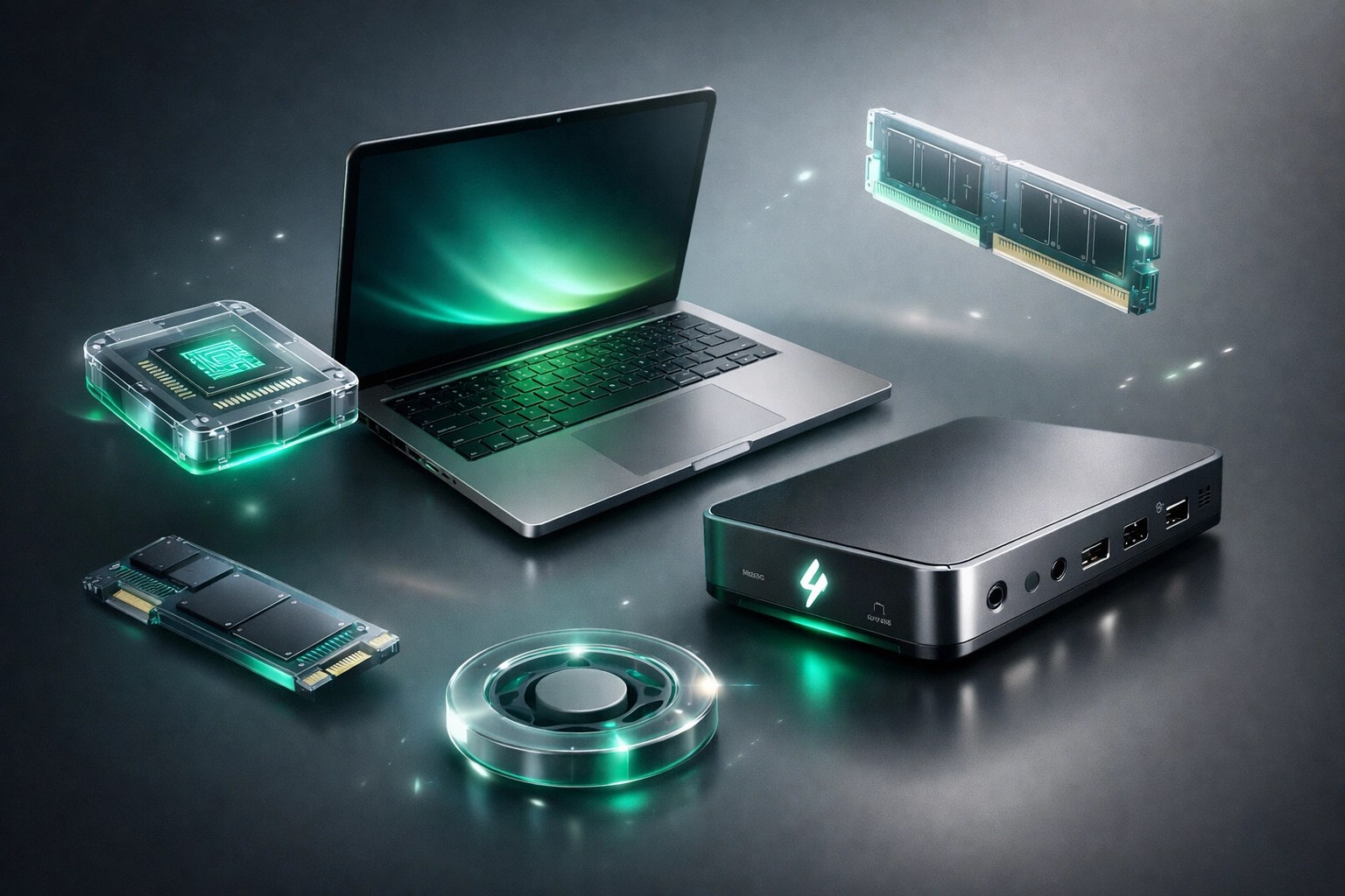 High-performance laptop and Thunderbolt docking station for professional remote IT support setups.