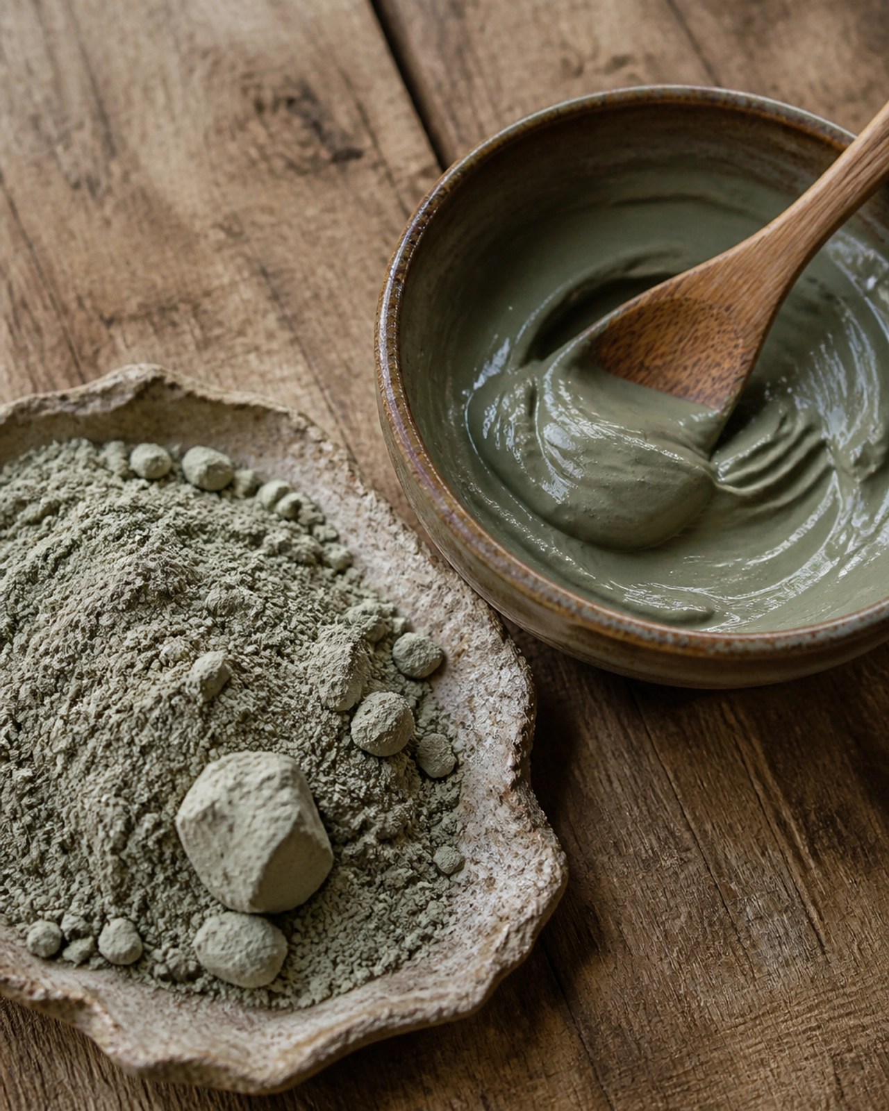 Close up of raw green clay and mixed paste