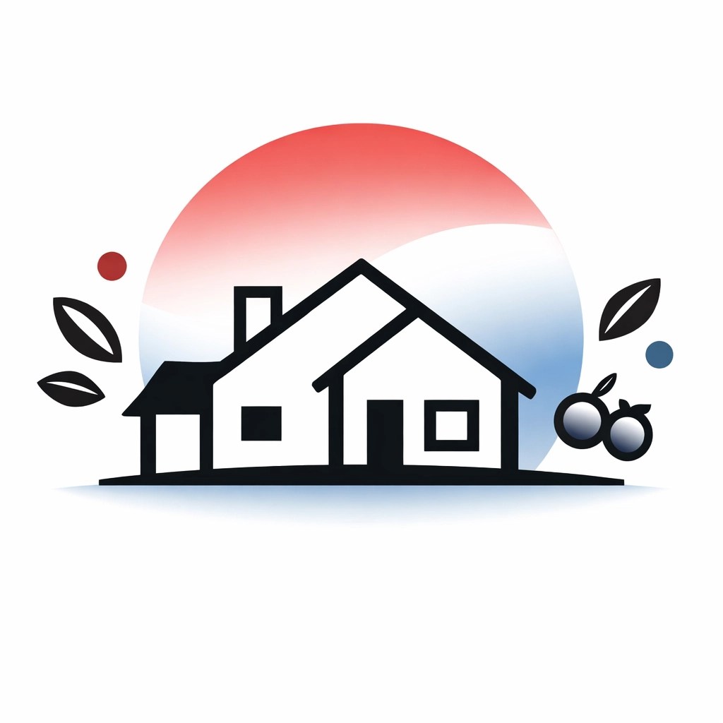 Patriotic house silhouette with geometric fruit, representing a legacy of kindness and community impact.