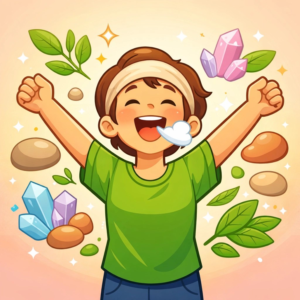 Energetic person celebrating with natural clay and botanical elements for aluminum-free protection.