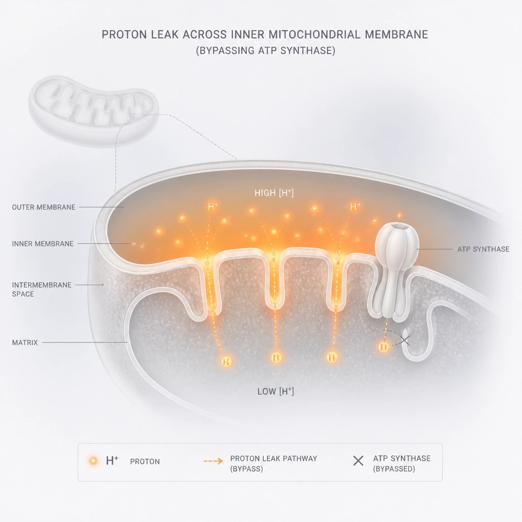 Minimalistic scientific illustration of a cell mitochondrion with a glowing orange energy gradient