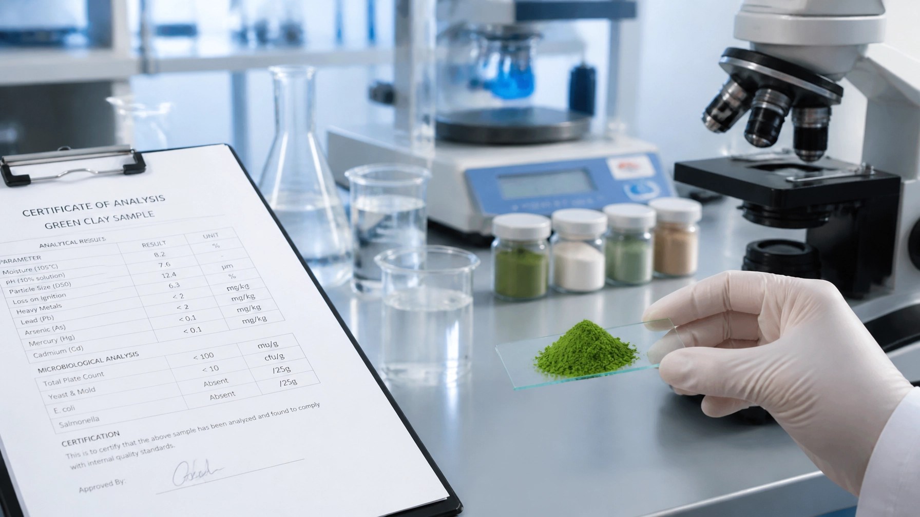 Scientific laboratory testing clay purity