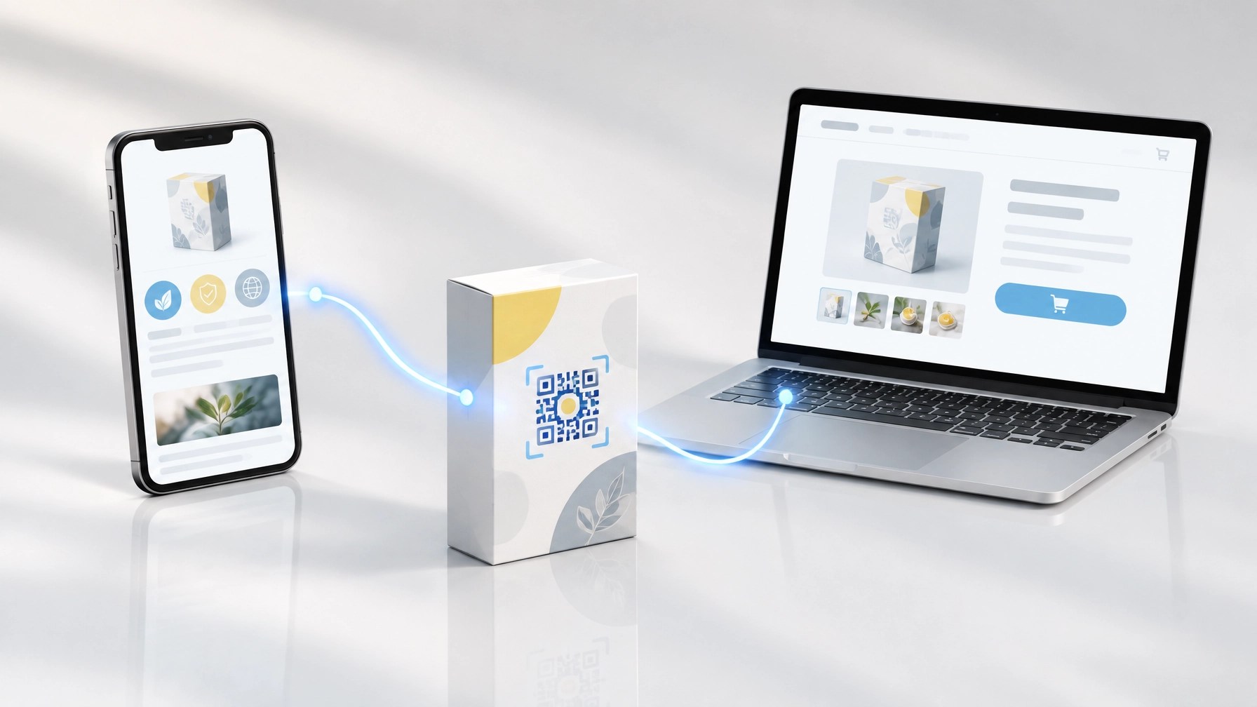 A 2D product code connecting a physical package with mobile product information and an ecommerce website