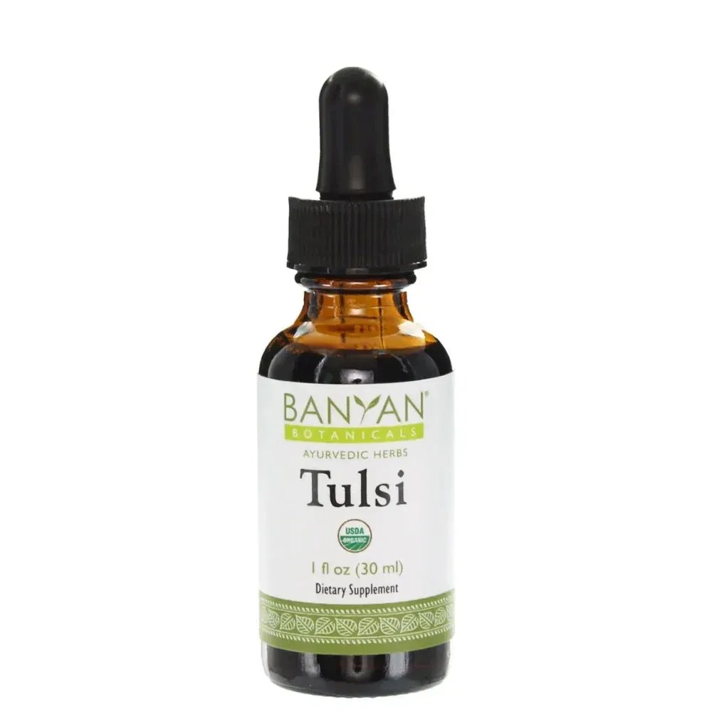 Frasco de extracto líquido de Tulsi, ideal para el equilibrio cuerpo-mente