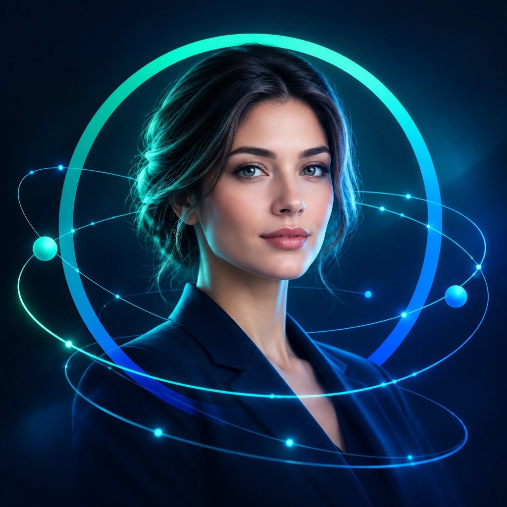 Abstract portrait representing Nova, a MyGentic assistant for governed workflow coordination